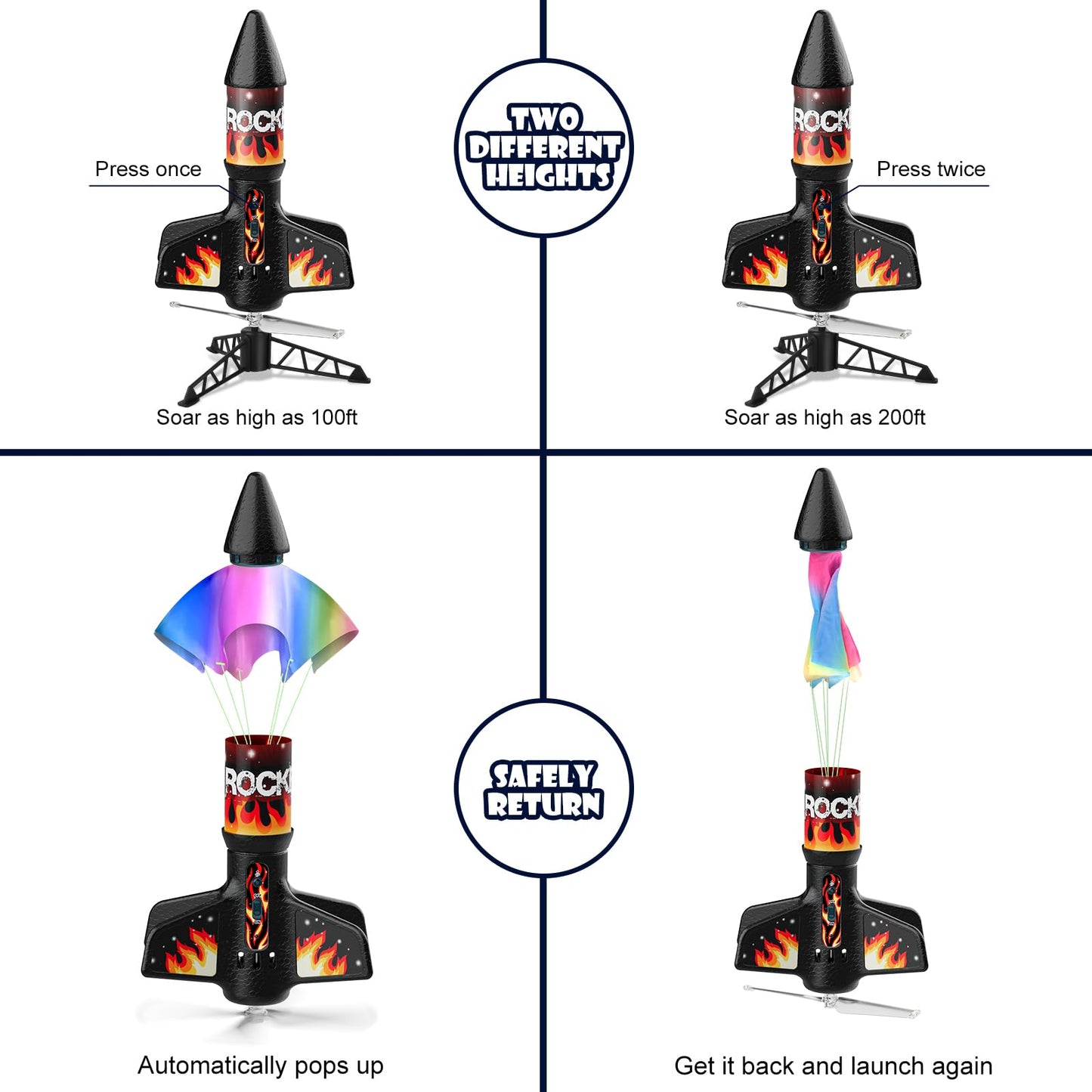 Rocket Launcher for Kids, Self Launching Motorized Air Rocket Toy, Outdoor Toys for Ages 8-12, Model Rockets with Parachute Safely Land, Spaceship Launch up to 200 ft Birthday Gifts for Boys Nirvana Guru
