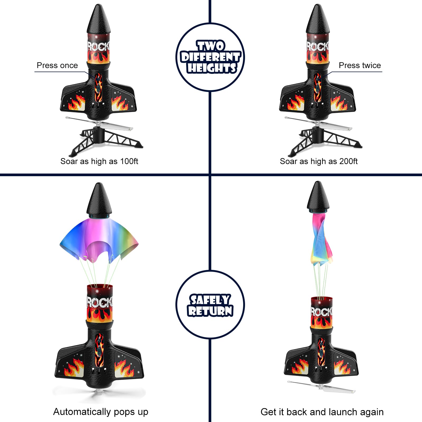 Rocket Launcher for Kids, Self Launching Motorized Air Rocket Toy, Outdoor Toys for Ages 8-12, Model Rockets with Parachute Safely Land, Spaceship Launch up to 200 ft Birthday Gifts for Boys Nirvana Guru