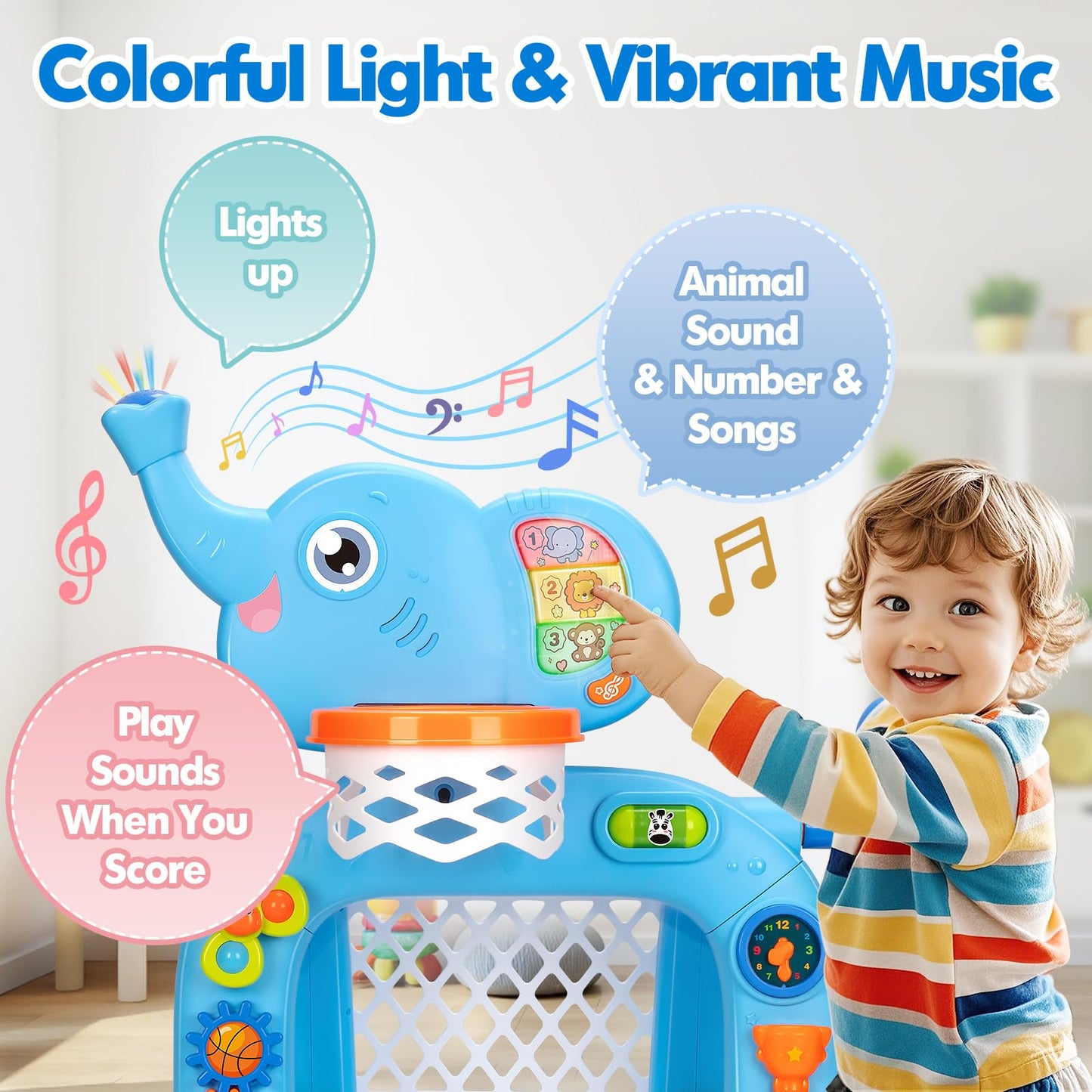 Toddler Basketball Hoop & Soccer Goal, Toys for 1 2 3 Year Old Boys Girls, Kids Sports Toy with Light Sound Music, Montessori Toys for Baby 12-18 Months, Christmas Birthday Gifts for Ages 1-3(Blue） Nirvana Guru