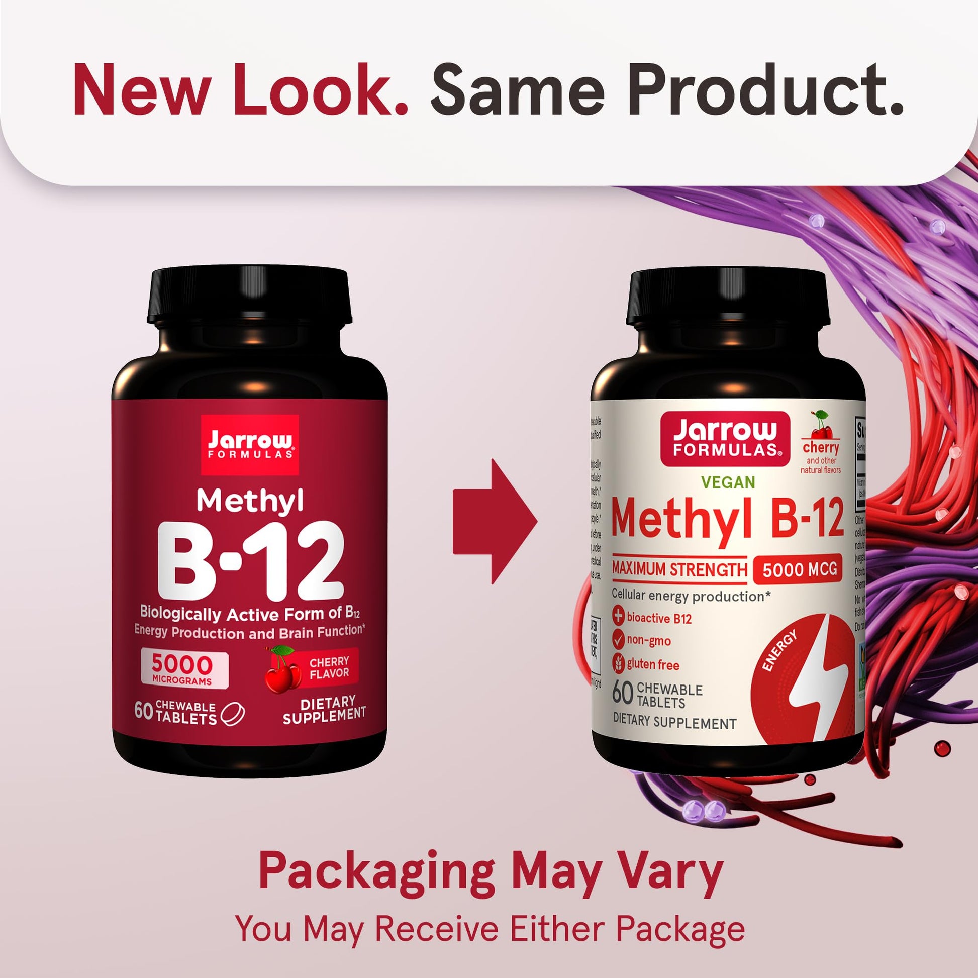 Jarrow Formulas Vitamin B12 5000 mcg - Maximum Strength for Cellular Energy and Brain Health, 60 Cherry Chewable Tablets, B12 Vitamins 5000 mcg - Nirvana Guru