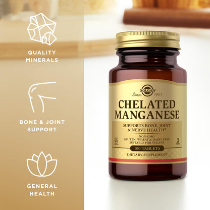 Solgar Chelated Manganese - 100 Tablets - Supports Bone, Joint & Nerve Health - Non-GMO, Vegan, Gluten Free, Dairy Free, Kosher - 100 Servings Nirvana Guru