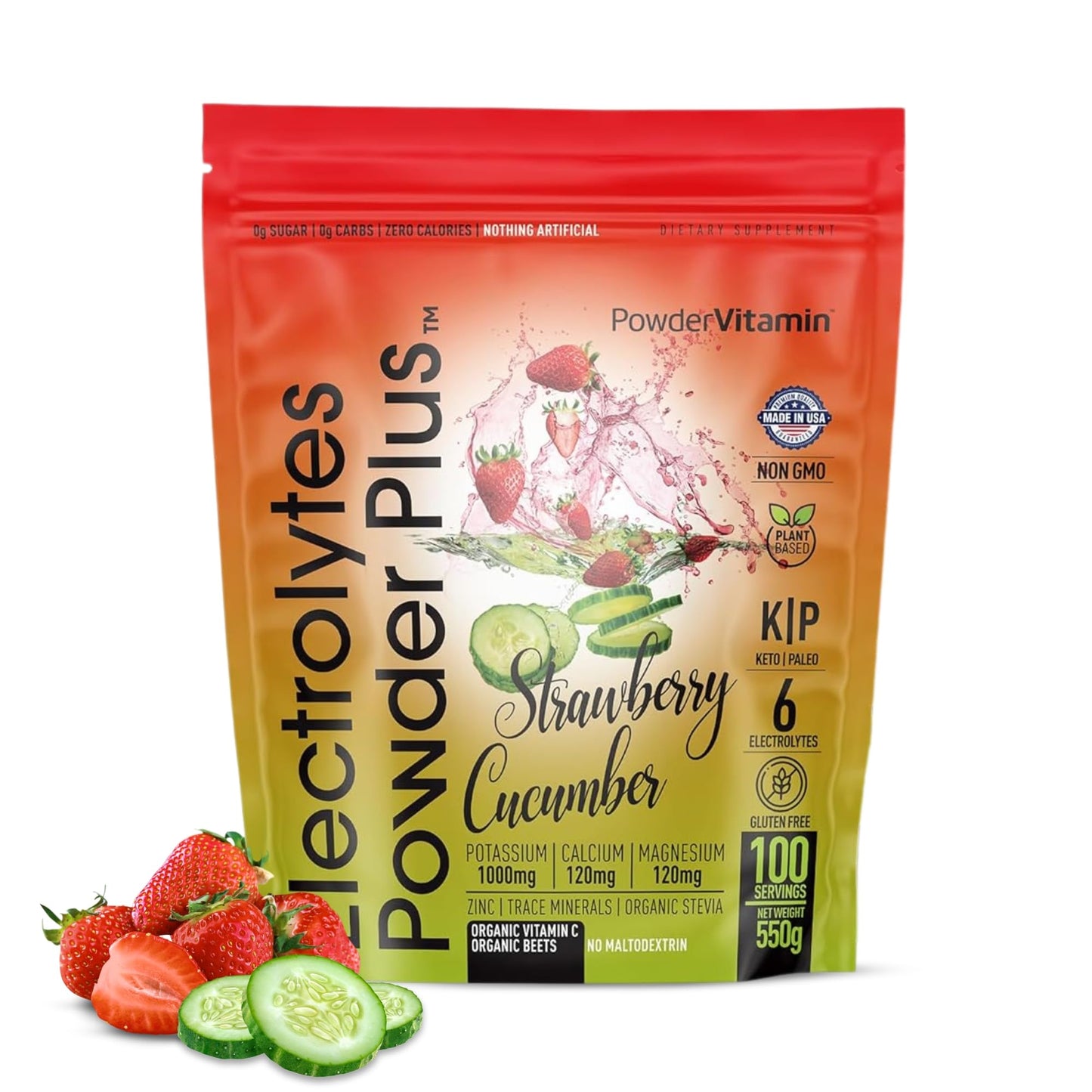 PowerVitamin Lemonade Electrolytes Powder No Sugar for Daily Energy - Keto Electrolytes - Hydration Powder with 1000mg Potassium, 120mg Calcium, Magnesium, Organic Vitamin C, 100 Servings