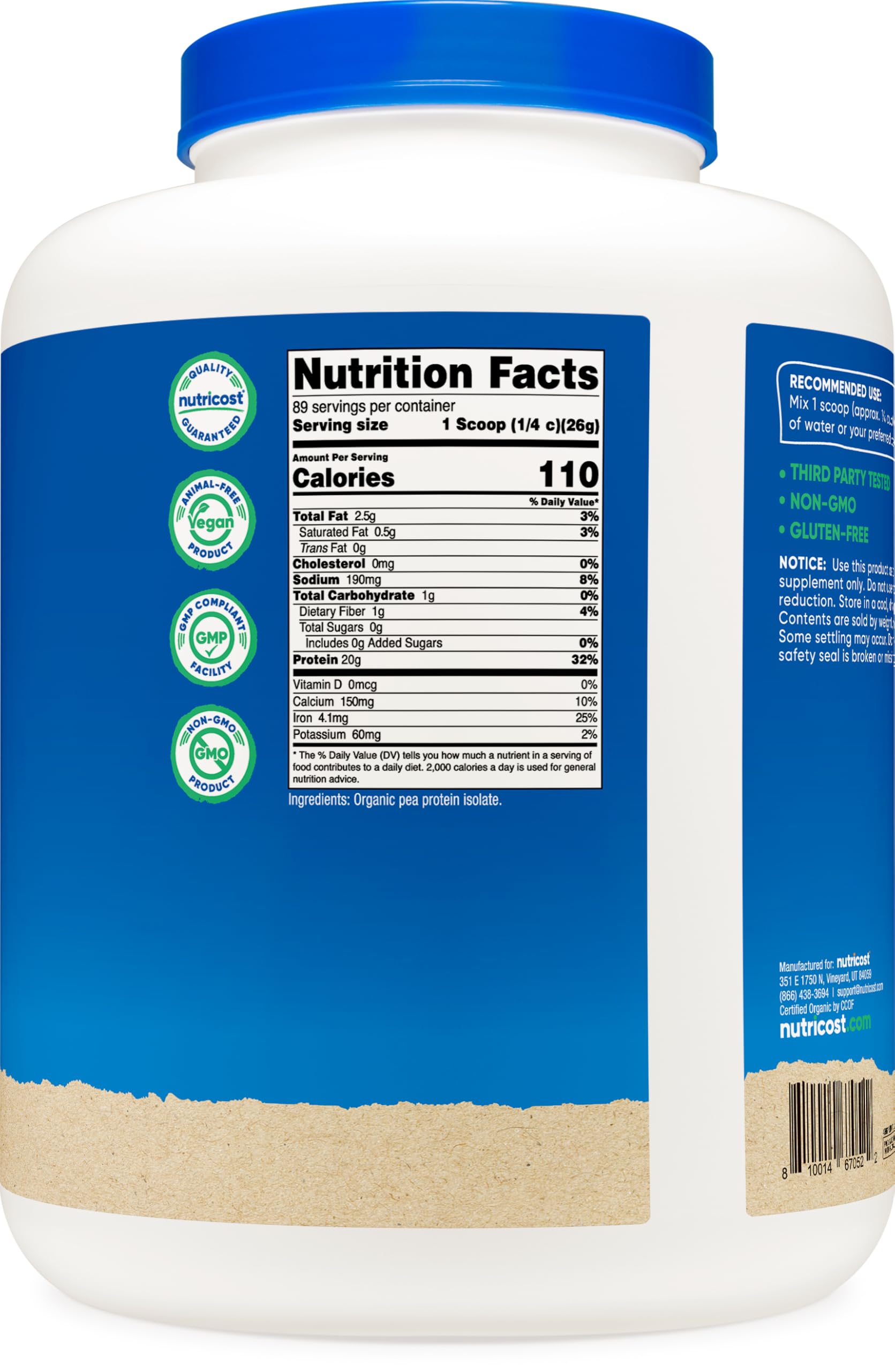 Nutricost Organic Pea Protein Isolate Powder (5LBS) - Unflavored, Certified USDA Organic, Protein from Plants, Vegetarian Friendly, Gluten Free, Non-GMO - Nirvana Guru