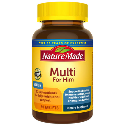 Nature Made Multivitamin For Him with No Iron, Mens Multivitamins for Daily Nutritional Support, Multivitamin for Men, 90 Tablets, 90 Day Supply - Nirvana Guru