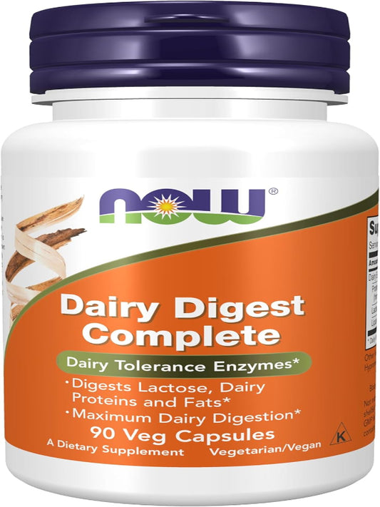 NOW Foods Supplements, Dairy Digest Complete, Digests Lactose, Dairy Proteins and Fats*, Dairy Tolerance Enzymes*, 90 Veg Capsules - Nirvana Guru