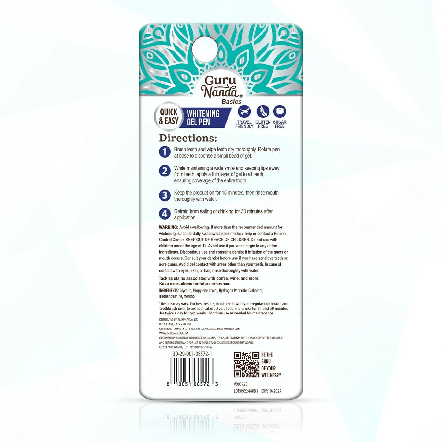 GuruNanda Teeth Whitening Pen,(0.06 fl oz)-20 Uses, Vegan & Gentle on Teeth Pro Formula - Hydrogen Peroxide Whitening Gel Pen, Cruelty-free, Mint Flavor Nirvana Guru