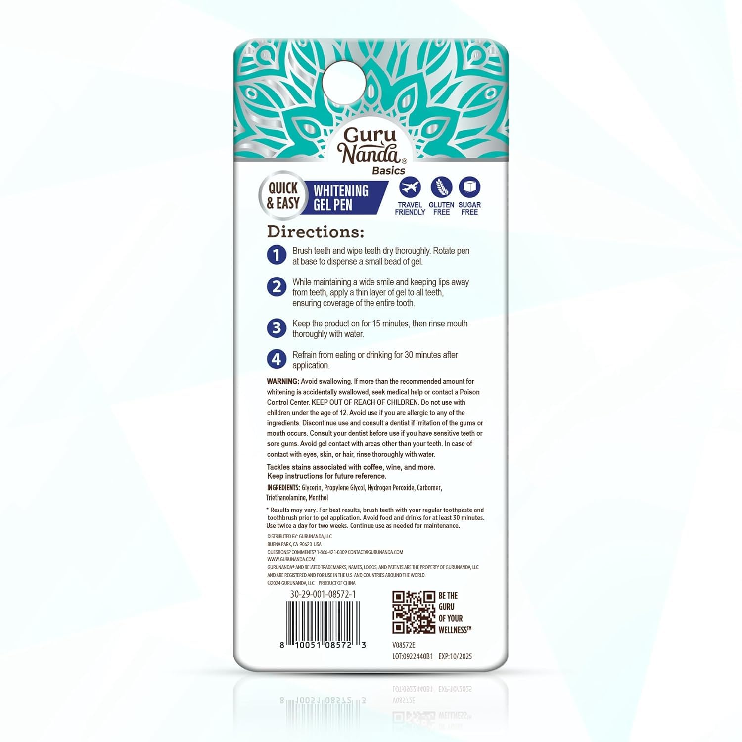 GuruNanda Teeth Whitening Pen,(0.06 fl oz)-20 Uses, Vegan & Gentle on Teeth Pro Formula - Hydrogen Peroxide Whitening Gel Pen, Cruelty-free, Mint Flavor Nirvana Guru