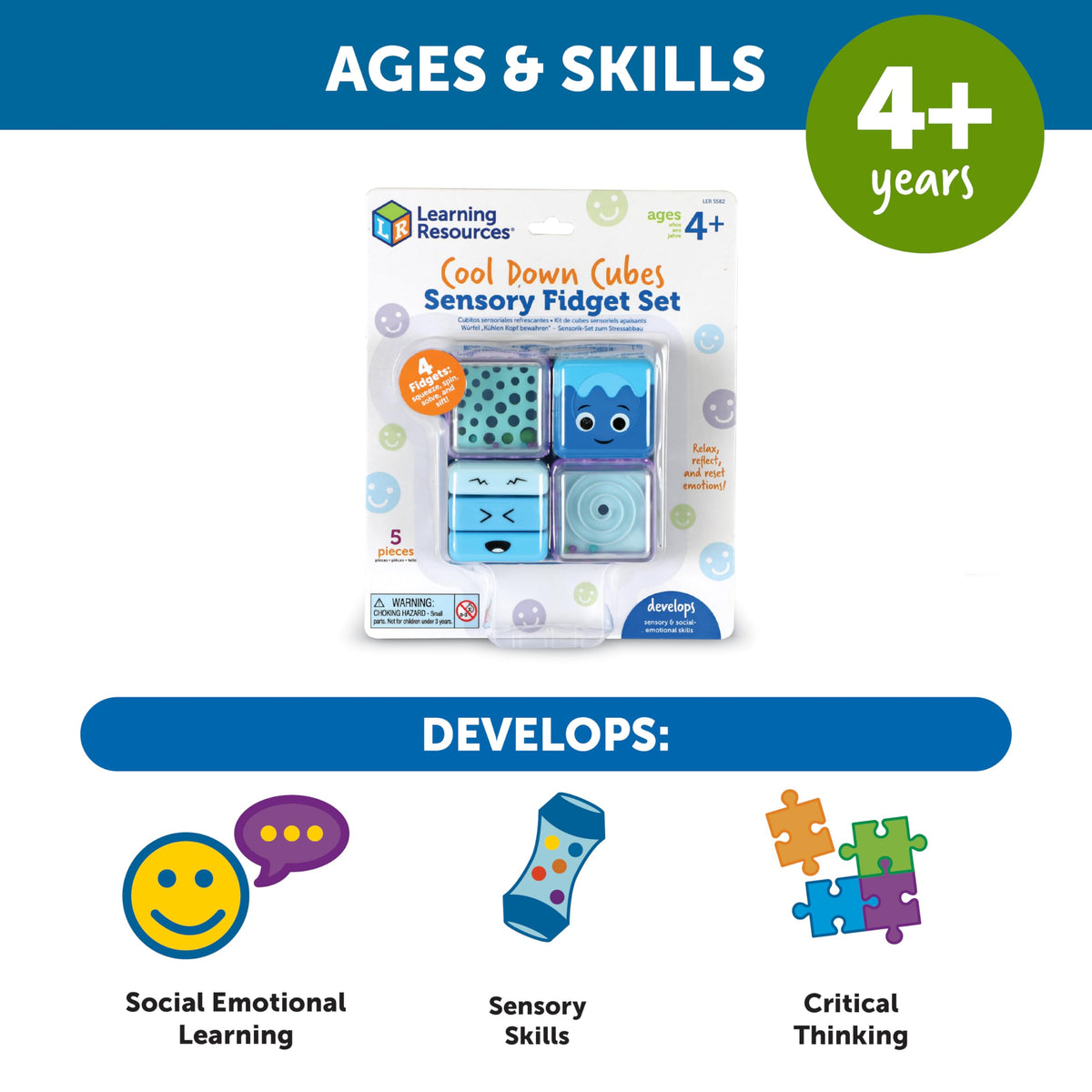 Learning Resources Cool Down Cubes Sensory Fidget Toys - Quiet Fidgets for Kids, Toddlers, and Adults - Calming Corner Items for Classroom or Home, Small Tactile Tools for Play, Focus, and Travel
