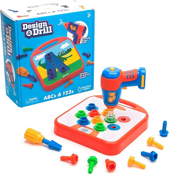 Educational Insights Design & Drill ABCs & 123s - Construction Toys & Toddler Tools, Kids Tool Set with Real Electric Drill Toy, Preschool Learning Activities, Building Kits and Gifts for Ages 3+ nirvanaguru