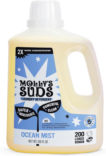 Molly's Suds Liquid Laundry Detergent | Clean Laundry Detergent Soap for Sensitive Skin | 2x Concentrated, High Efficiency (HE) | Unscented - 100 Loads Nirvana Guru