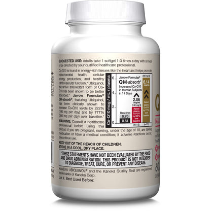 Jarrow Formulas® QH-Absorb®, 100 mg, Ubiquinol Dietary Supplement for Healthy Cardiovascular Function, 120 Softgels, 120 Day Supply - Nirvana Guru