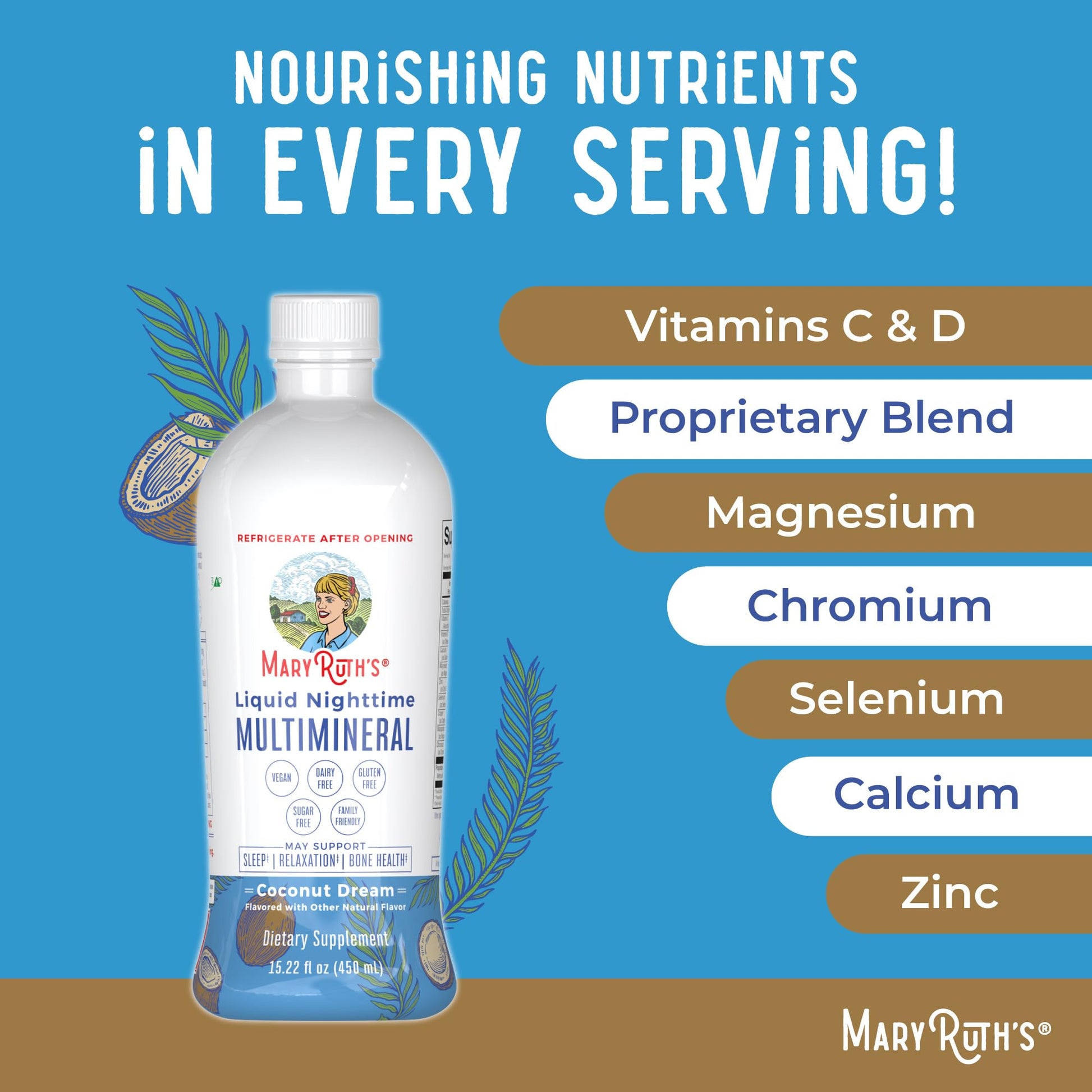 MaryRuth's Liquid Nighttime Multimineral | NO Melatonin | Bedtime Routine | Magnesium Citrate | Calcium | Zinc | Vitamin D3| Available in 4 Flavors | Vegan | Sugar Free | Gluten Free | 32 Oz - Nirvana Guru