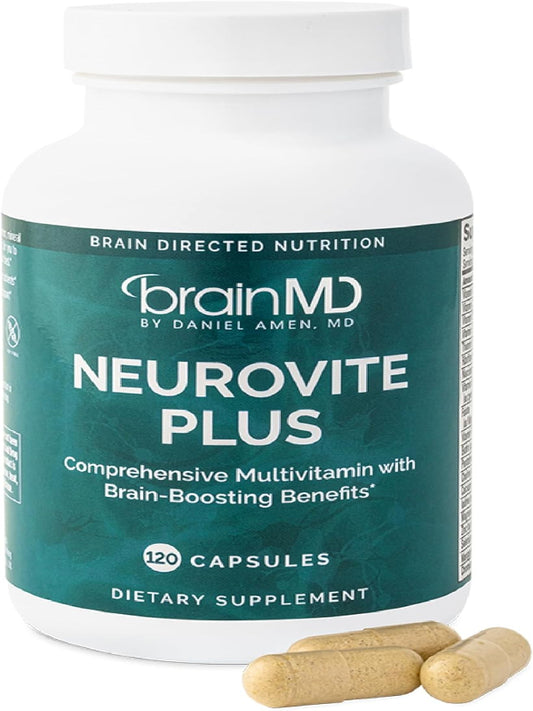 Dr Amen BrainMD NeuroVite Plus - 120 Capsules - Multivitamin & Mineral Supplement, Enhanced with Phytonutrients, Enzymes & Whole Foods - Gluten Free - 30 Servings Nirvana Guru
