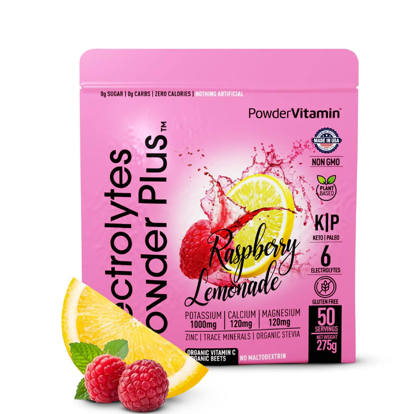 PowerVitamin Lemonade Electrolytes Powder No Sugar for Daily Energy - Keto Electrolytes - Hydration Powder with 1000mg Potassium, 120mg Calcium, Magnesium, Organic Vitamin C, 100 Servings