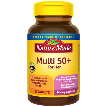 Nature Made Multivitamin For Her 50+ with No Iron, Womens Multivitamin for Daily Nutritional Support, Multivitamin for Women, 90 Tablets, 90 Day Supply - Nirvana Guru