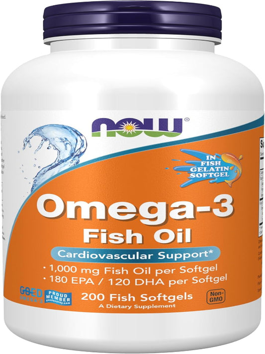 NOW Foods Supplements, Omega-3 180 EPA / 120 DHA, Molecularly Distilled, Cardiovascular Support*, 200-Fish Gelatin Softgels,Packaging may vary - Nirvana Guru