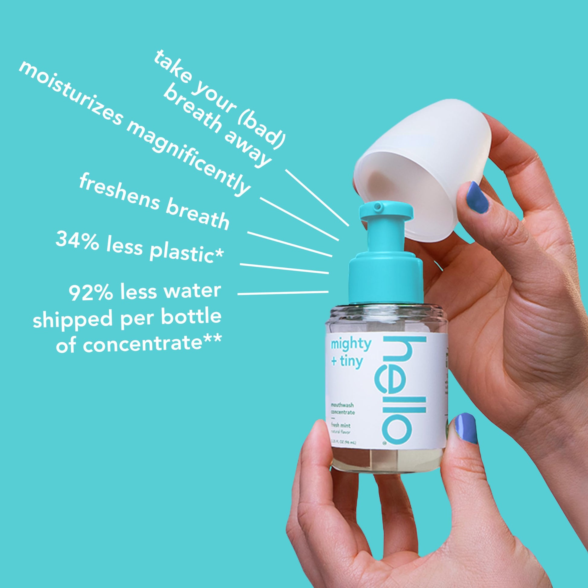 Hello Fresh Mint Mouthwash Concentrate, Alcohol Free for Bad Breath, Travel Size Mouthwash Made with Coconut Oil and Tea Tree Oil, Helps Freshen Breath, 2 Pack, 3.25 Oz Pump Bottles Nirvana Guru