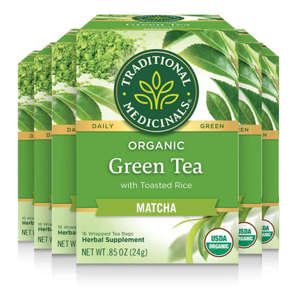 Traditional Medicinals Tea, Organic Green Tea Matcha, Genmaicha, Supports Health, 96 Tea Bags (6 Pack) - Nirvana Guru