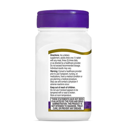 21st Century Papaya Enzyme Chewable (100 Count), Papaya & Pineapple Digestive Enzymes for Gut Health, Tropical Flavor, Non-GMO, Gluten-Free, No Added Salt, Yeast, Artificial Flavors