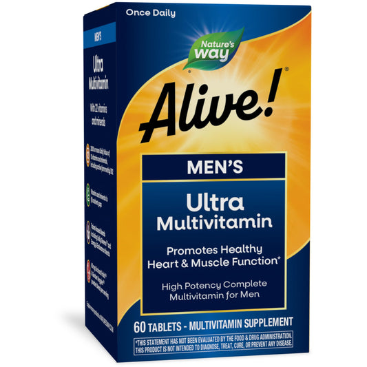Nature's Way Alive! Men's Daily Ultra Multivitamin, High Potency Formula, Promotes Healthy Heart & Muscle Function*, with Methylated B12, Gluten Free, 60 Tablets - Nirvana Guru
