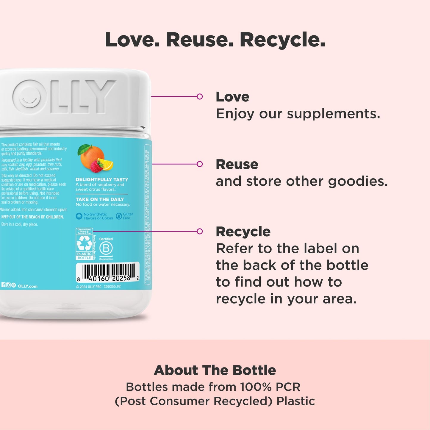 OLLY Prenatal Multivitamin Gummy, Supports Healthy Growth and Brain Development, Folic Acid, Vitamin D, Omega 3 DHA, Chewable Supplement, Citrus Berry Flavor, 30 Day Supply - 60 Count