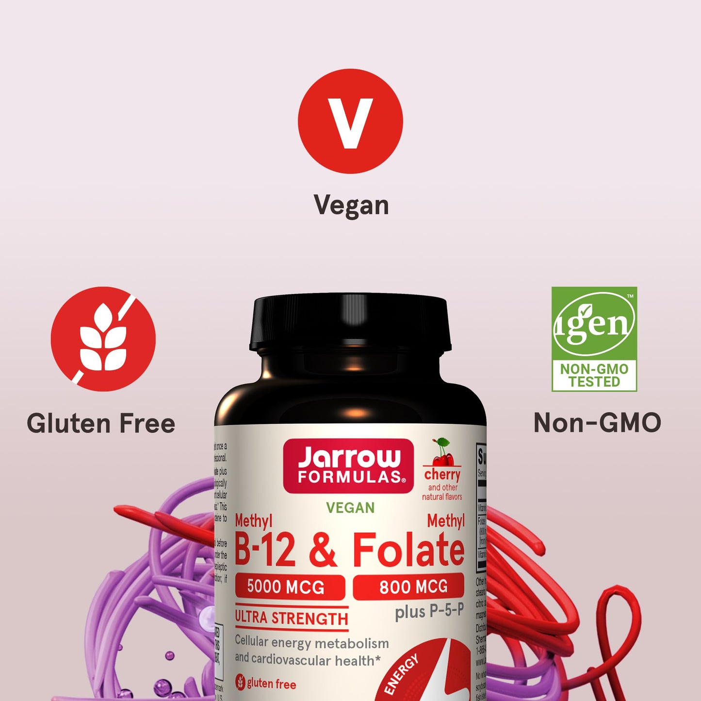 Jarrow Formulas Ultra Strength Methyl B-12 5000 mcg & Methyl Folate 800 mcg + P-5-P, Dietary Supplement for Cellular Energy Metabolism and Cardiovascular Support, 60 Chewable Tablets, 60 Day Supply - Nirvana Guru
