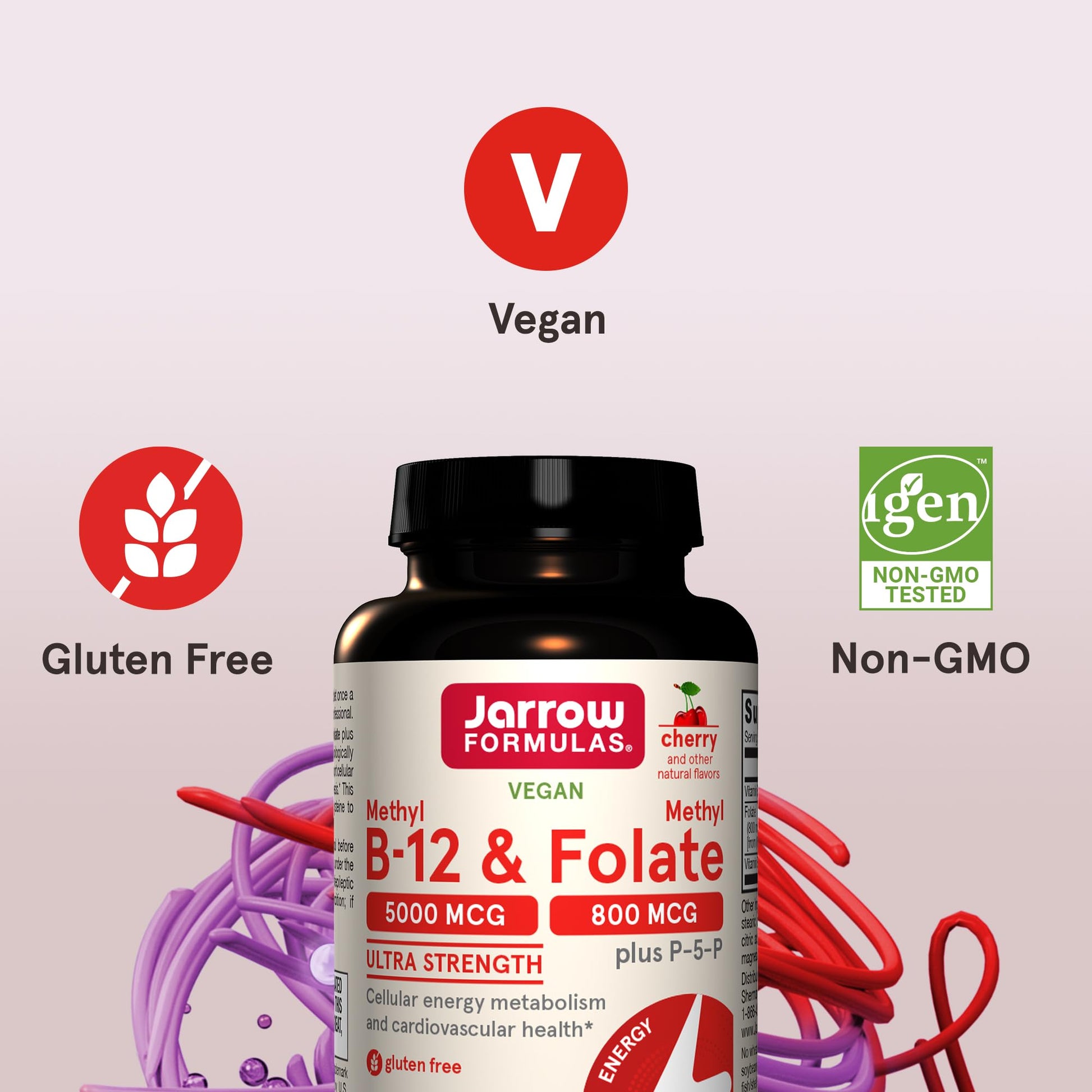 Jarrow Formulas Ultra Strength Methyl B-12 5000 mcg & Methyl Folate 800 mcg + P-5-P, Dietary Supplement for Cellular Energy Metabolism and Cardiovascular Support, 60 Chewable Tablets, 60 Day Supply - Nirvana Guru