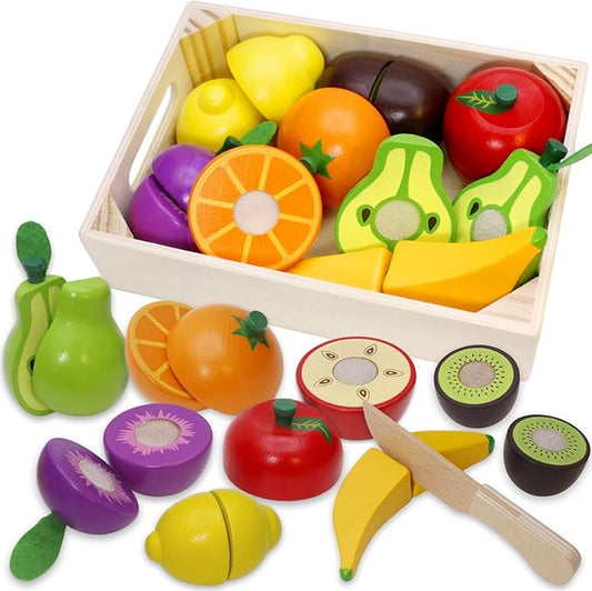 Wooden Play Food for Kids Kitchen Cutting Fruits Toys for Toddlers Pretend Vegetables Gift for Boys Girls Educational Toys nirvanaguru