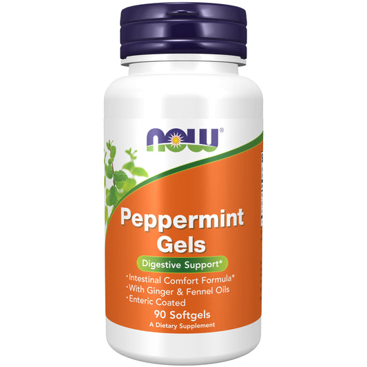 NOW Foods Supplements, Peppermint Gels with Ginger & Fennel Oils, Enteric Coated, Digestive Support*, 90 Softgels - Nirvana Guru