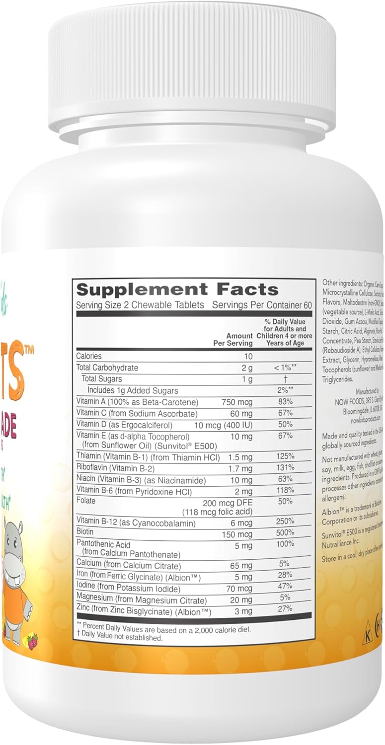 NOW Kids Supplements, Kid Vits Multivitamin, Berry Lemonade Flavor, 120 Chewable Tablets - Nirvana Guru