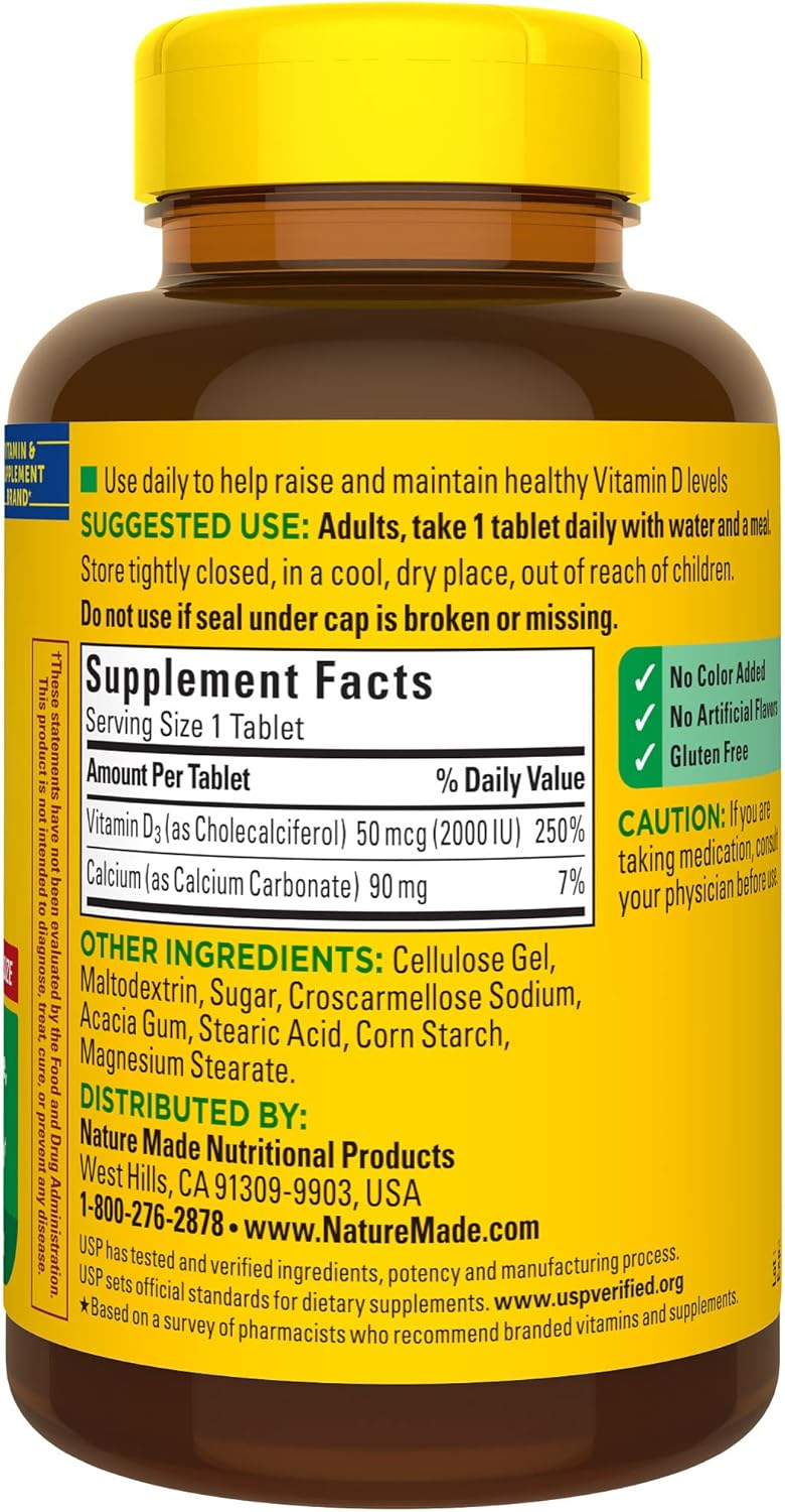 Nature Made Vitamin D3 2000 IU (50 mcg), Dietary Supplement for Bone, Teeth, Muscle and Immune Health Support, 400 Tablets, 400 Day Supply - Nirvana Guru