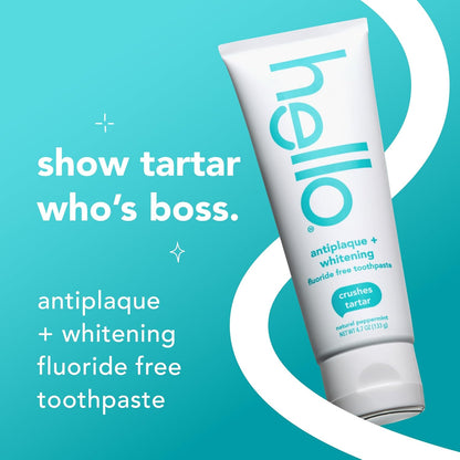 Hello Antiplaque Toothpaste, Fluoride Free for Teeth Whitening with Natural Peppermint Flavor and Tea Tree Oil, Peroxide Free, Gluten Free, SLS Free, 3 Pack, 4.7 OZ Tubes Nirvana Guru
