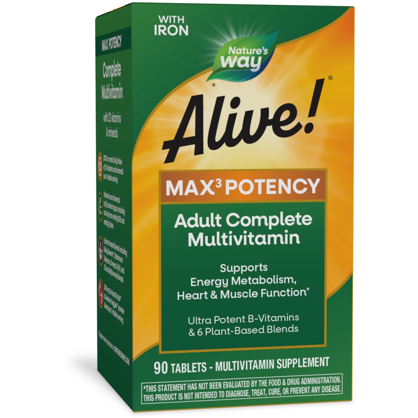 Nature's Way Alive! Max3 Potency Adult Complete Multivitamin, Ultra Potency B-vitamins to Support Energy Metabolism*, with Methylated B12 and Folate, 180 Tablets - Nirvana Guru