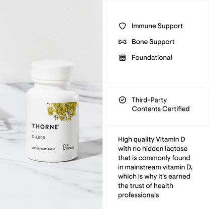 THORNE Vitamin D3 Supplement - Supports Healthy Bones, Teeth, Muscles, Cardiovascular & Immune Function* - Gluten, Dairy & Soy-Free - 10,000 IU - 60 Capsules - Nirvana Guru