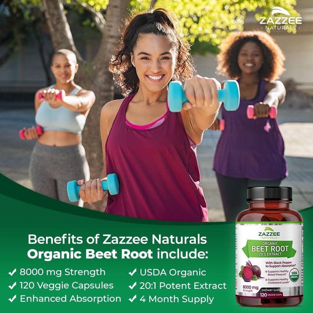 Zazzee USDA Organic Beet Root 8000 mg Strength 20:1 Extract, 120 Vegan Quick Release Capsules, Black Pepper Extract for Enhanced Absorption, Supports Nitric Oxide Production, Non-GMO, Made in The USA Nirvana Guru
