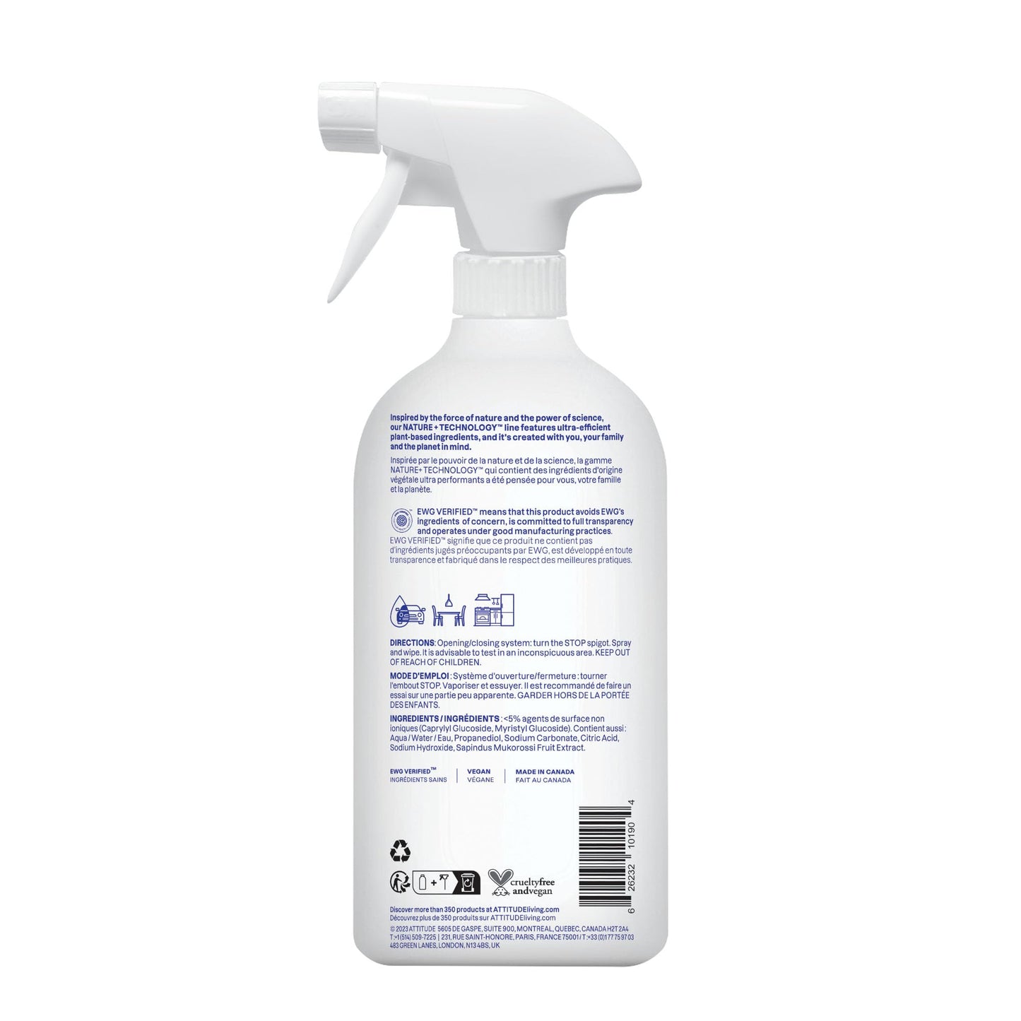 ATTITUDE All Purpose Cleaner Spray, EWG Verified, Vegan, Made with 94% Plant-Based Ingredients, Streak-Free for Kitchen, Bathroom, Glass & More, Citrus Zest Scent, 27.1 Fl Oz Nirvana Guru