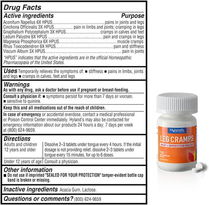 Hyland's Leg Cramp Tablets, Natural Relief of Calf, Leg and Foot Cramp, Quick Dissolving Tablets, 100 Count
