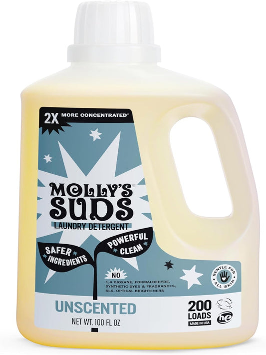 Molly's Suds Liquid Laundry Detergent | Clean Laundry Detergent Soap for Sensitive Skin | 2x Concentrated, High Efficiency (HE) | Unscented - 100 Loads Nirvana Guru