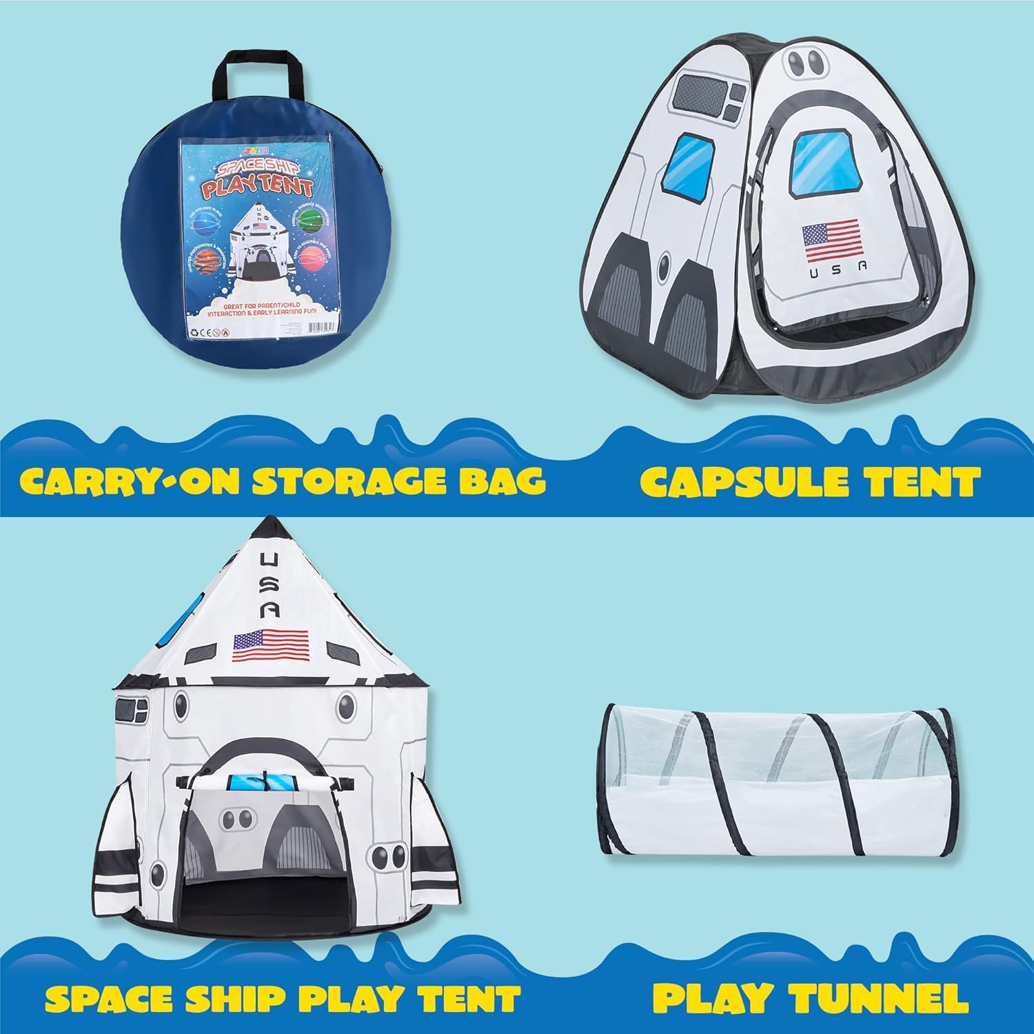 JOYIN White Rocket Ship Pop up Play Tent with Tunnel and Playhouse Kids Indoor Outdoor Spaceship Tent Set Nirvana Guru