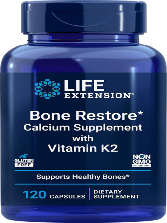Life Extension Bone Restore + Vitamin K2 Vitamins & Minerals Maintain Bone Health & Strength - Fortifying Nutrients Calcium, D3 & Important Bone Building Minerals - Non-GMO, Gluten-Free -120 Capsules Nirvana Guru
