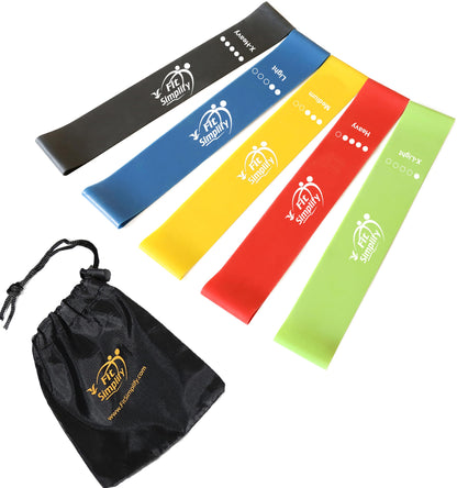 Fit Simplify Resistance Loop Exercise Bands with Instruction Guide and Carry Bag, Set of 5 Nirvana Guru
