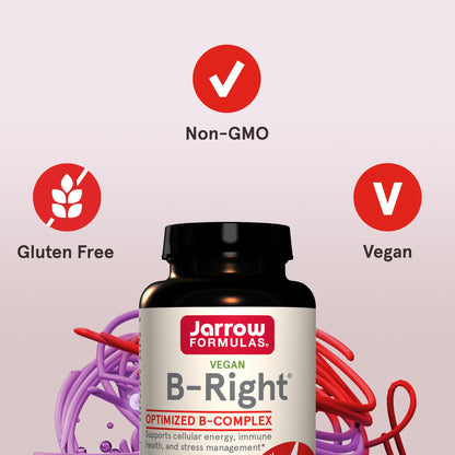 Jarrow Formulas B-Right, Optimized B Complex Featuring Vitamin B1, B2, B5, B6, B12 and B9 to Support Cellular Energy, Immune Health and Stress Management, 100 Veggie Capsules, Up to a 100 Day Supply - Nirvana Guru