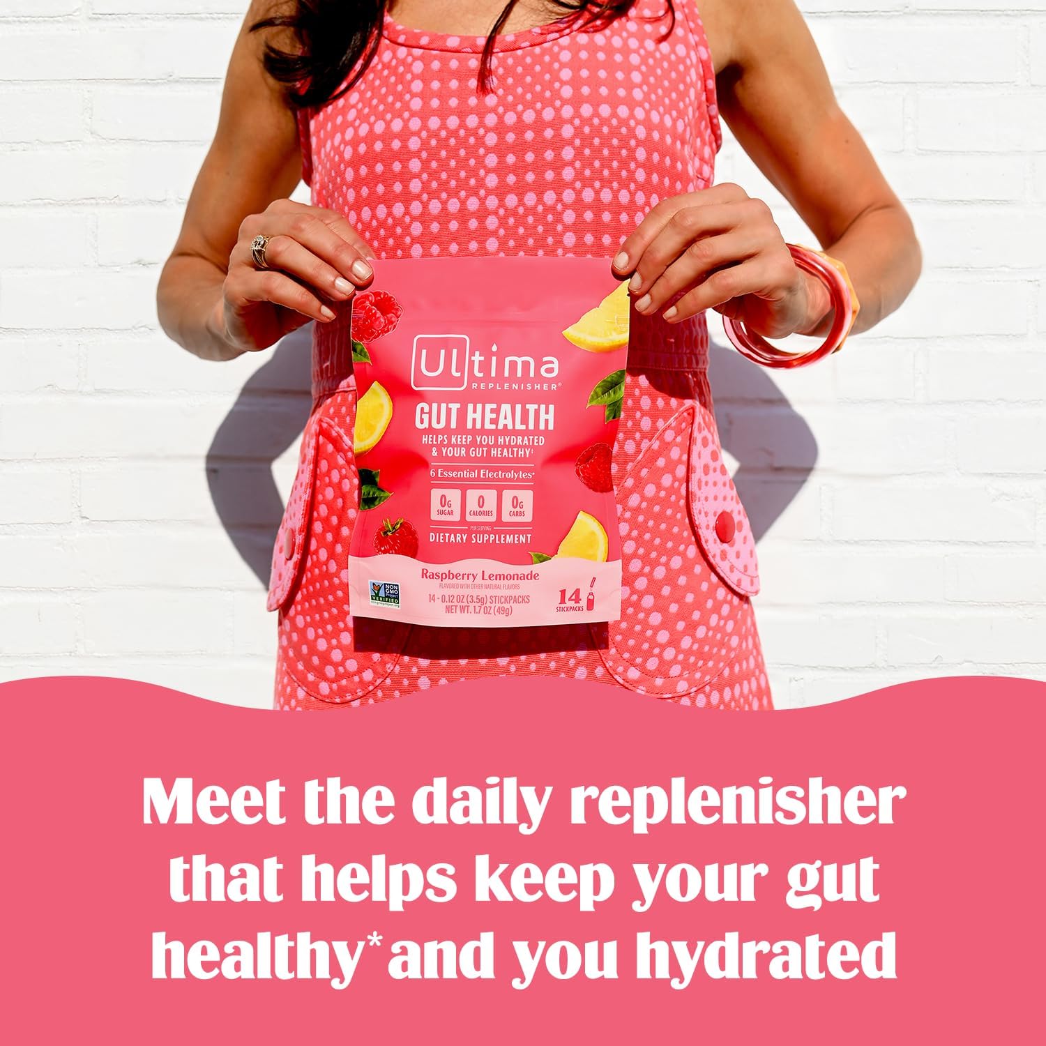 Ultima Replenisher Gut Health Supplement and Electrolytes Powder - Raspberry Lemonade, 14 Stickpacks - Hydration Packets with Added Gut Health Benefits - Nirvana Guru