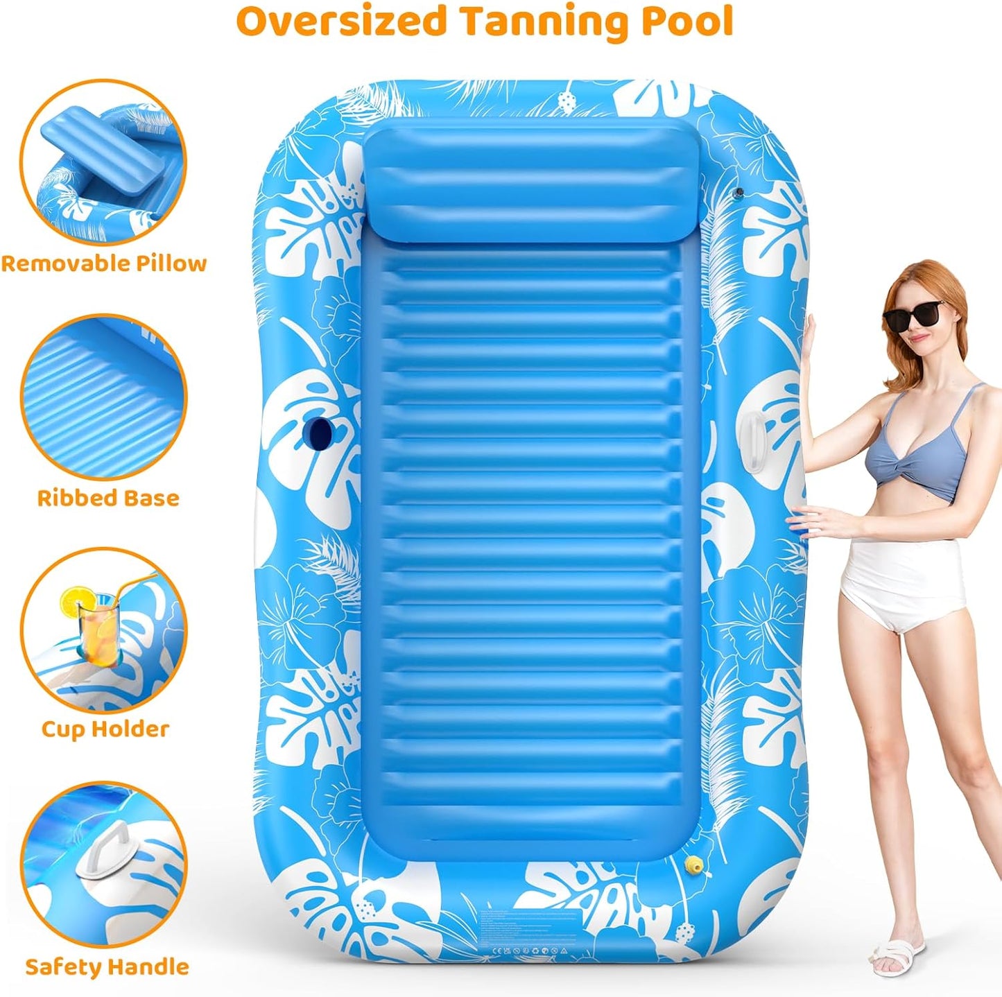 Inflatable Tanning Pool Lounger Float with Sprinkler, 77" x 48" Pool Floats Adult with Pillow, 6 in 1 Suntan Tub Raft Floatie with Drink Holder Sunbathing Water Lounge Nirvana Guru