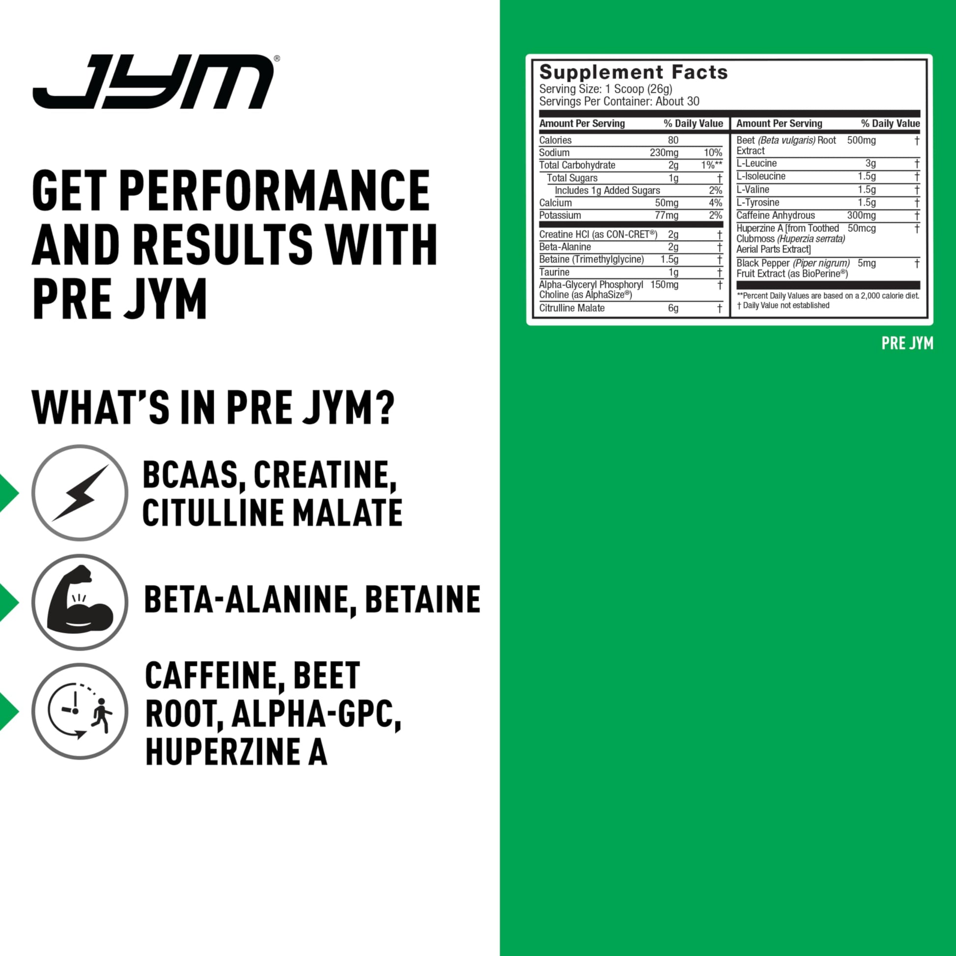 JYM Supplement Science Pre JYM Strawberry Kiwi Pre Workout Powder - BCAAs, Nootropics, Creatine HCI, Citrulline, Beta-Alanine, Betaine, Taurine, Huperzine 30 Servings Nirvana Guru