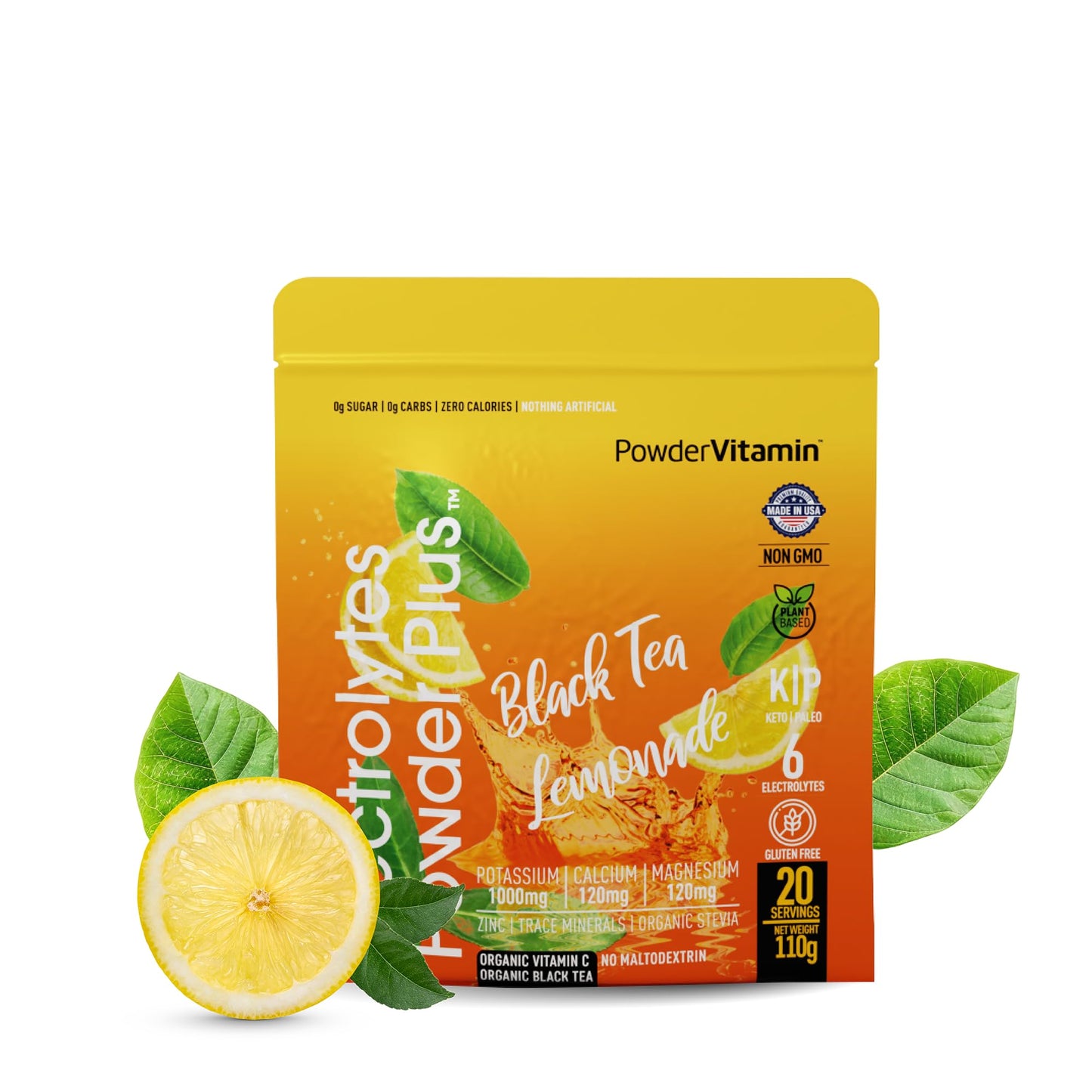 PowerVitamin Lemonade Electrolytes Powder No Sugar for Daily Energy - Keto Electrolytes - Hydration Powder with 1000mg Potassium, 120mg Calcium, Magnesium, Organic Vitamin C, 100 Servings