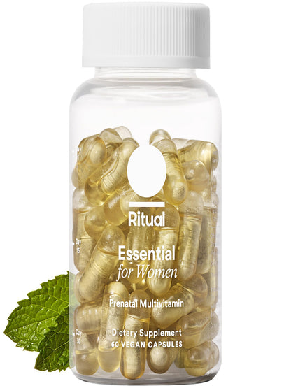 Ritual Essential for Women Prenatal Multivitamin: Folate & Choline for Neural Tube Support, Omega-3 DHA for Fetal Brain Development, Iron, Calcium-Helper D3 & K2, Non-GMO, Vegan, Citrus, 30 Days