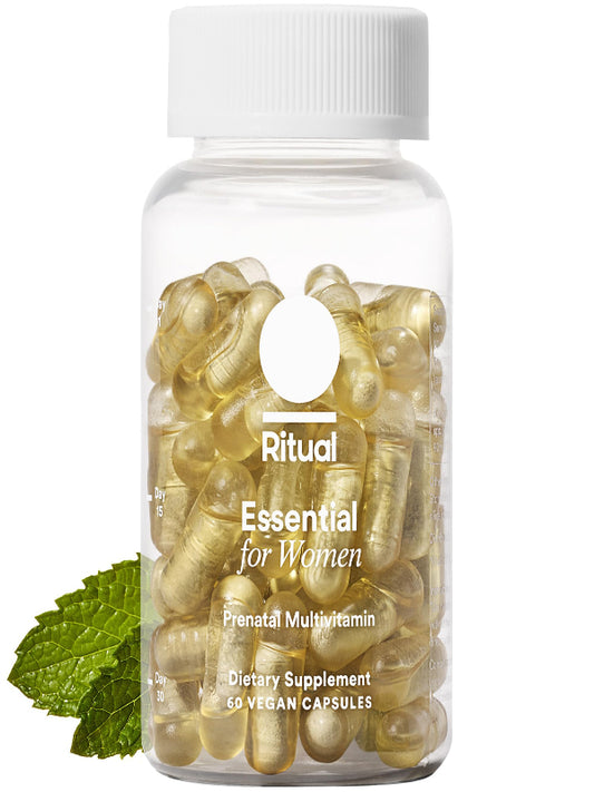 Ritual Essential for Women Prenatal Multivitamin: Folate & Choline for Neural Tube Support, Omega-3 DHA for Fetal Brain Development, Iron, Calcium-Helper D3 & K2, Non-GMO, Vegan, Citrus, 30 Days