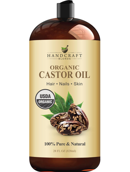 Handcraft Blends Organic Castor Oil - 16 Fl Oz - 100% Pure and Natural - Premium Grade Carrier Oil for Hair Growth, Eyelashes and Eyebrows - Hair and Body - Expeller-Pressed & Hexane-Free