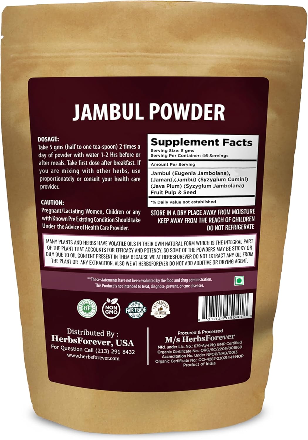 Jambul Powder Eugenia Jambolana Maintain Liver Health Non GMO, Vegan 230 GMS Nirvana Guru